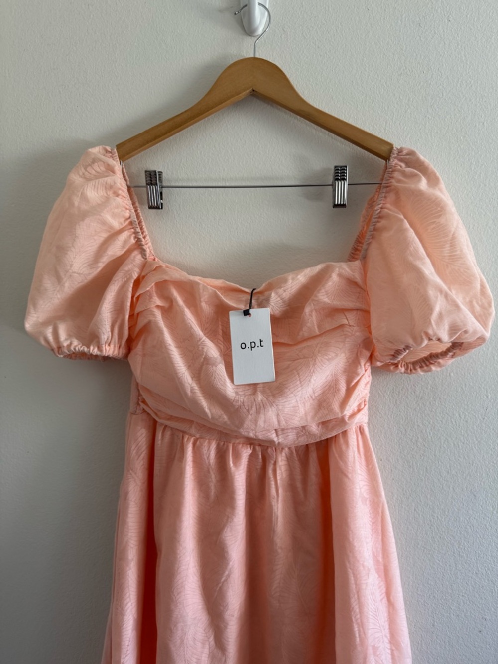 NWT O. P. T River Peach Puff Square Neck Puff Sleeve Cottagecore  Maxi Dress M - Picture 3 of 9